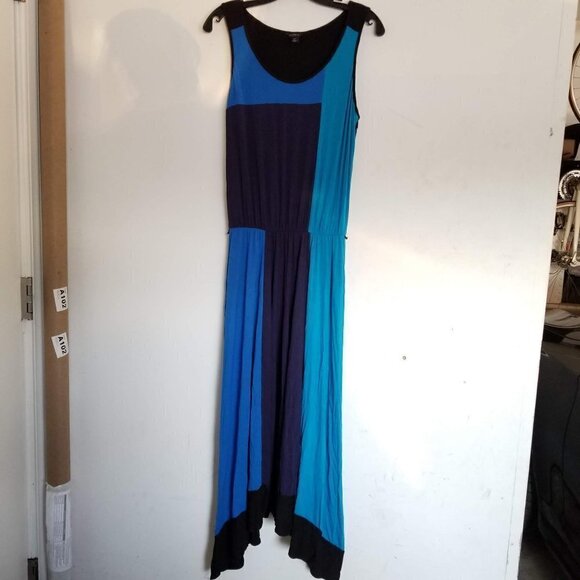Ann Taylor Navy Color Block Sleeveless Maxi Hi Lo Handkerchief Dress Size 6 Tall - Picture 1 of 9